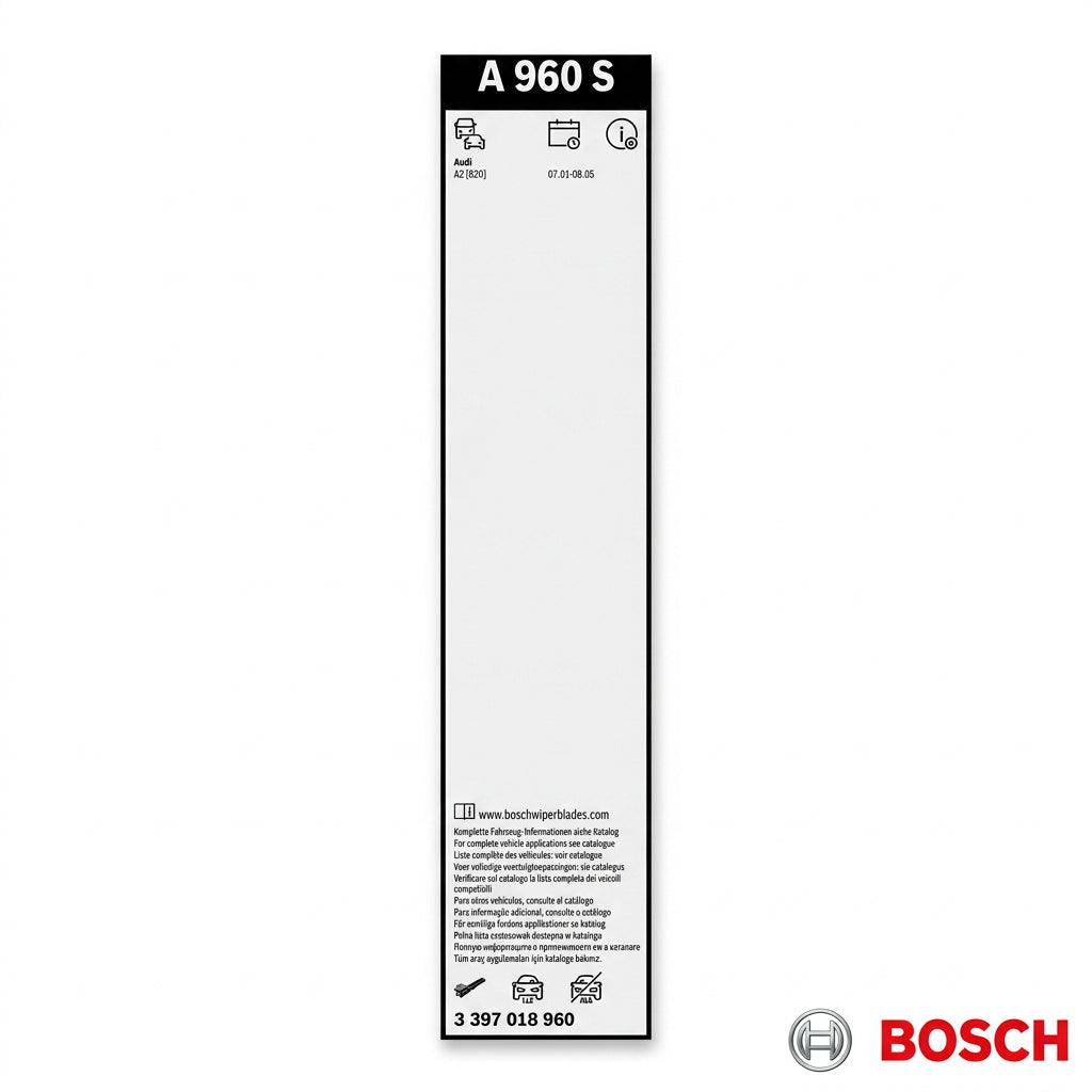 Eticheta lamelei Bosch Aerotwin A960S cu aplicațiile compatibile