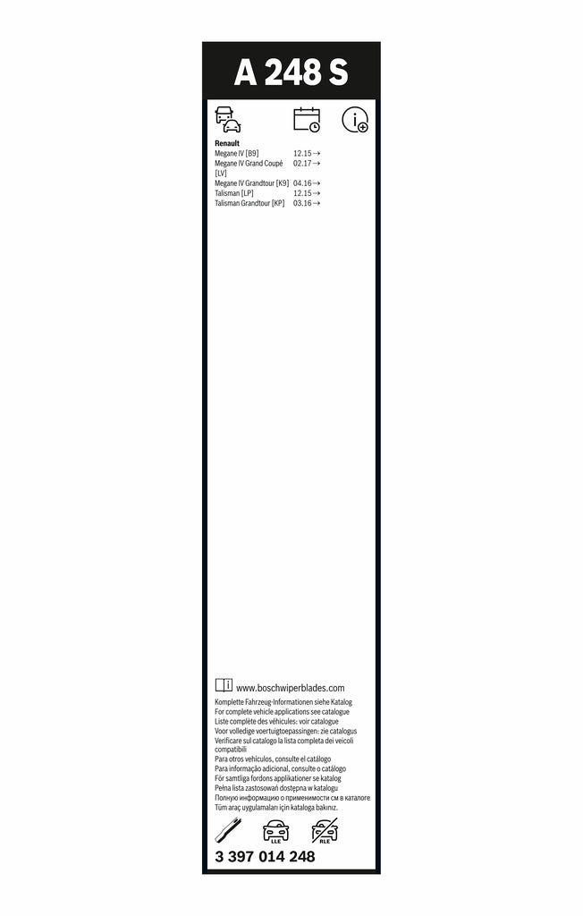 Eticheta Bosch A248S cu aplicatii Renault si codul 3 397 014 248
