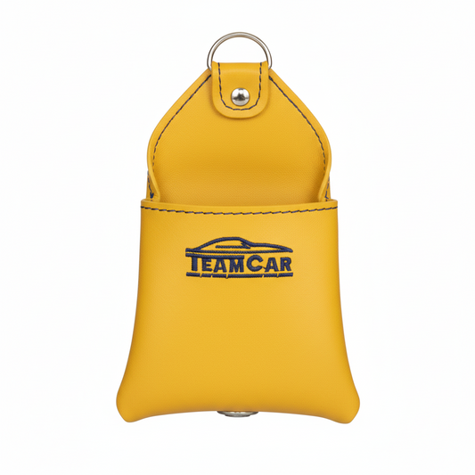 TeamCar Multifunktionaler Auto-Organizer aus gelbem Leder – Aufbewahrungstasche, Belüftungsgitter 