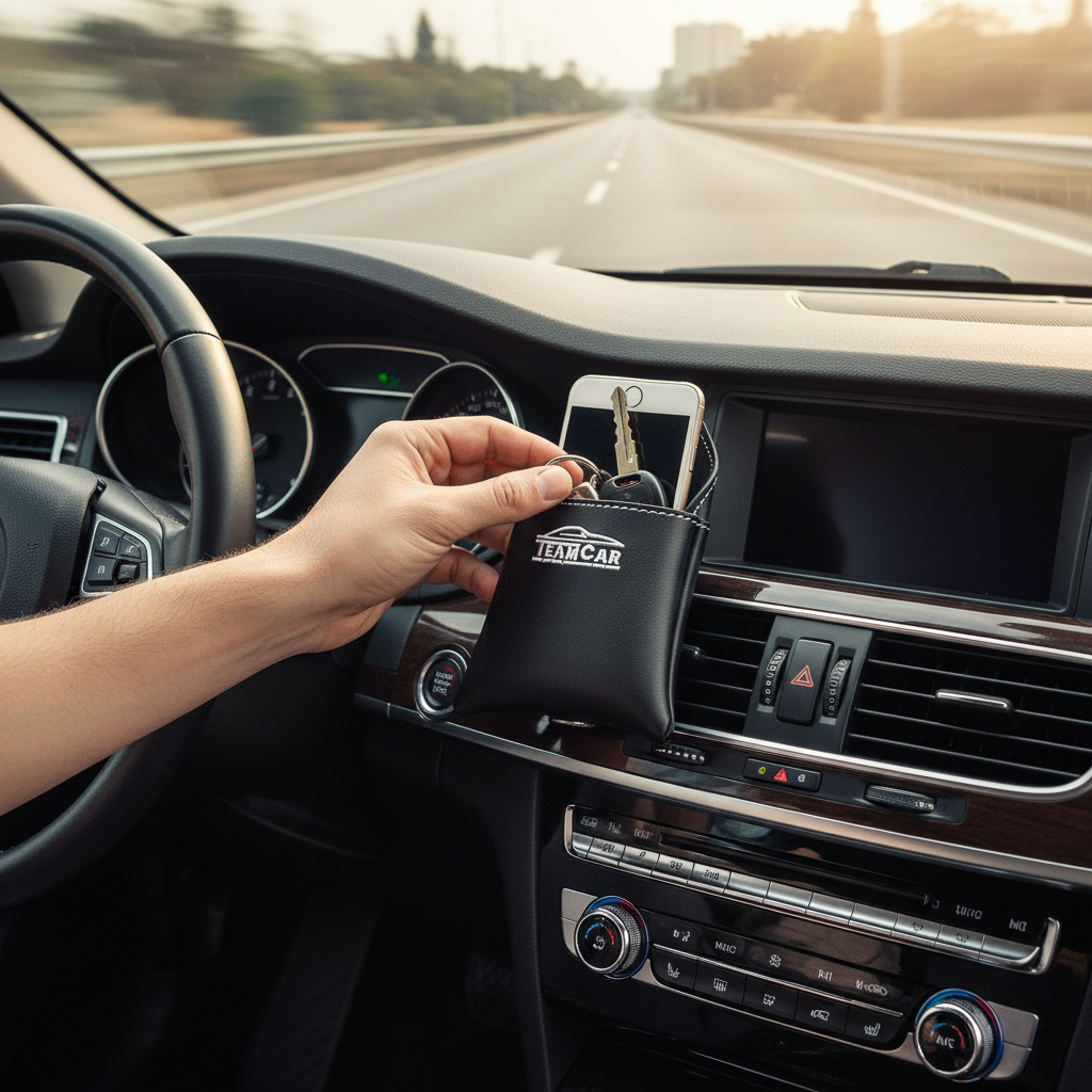 Black pouch with 'Team Car' logo on a white background