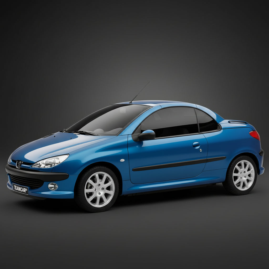 Blue Peugeot car on a gray background