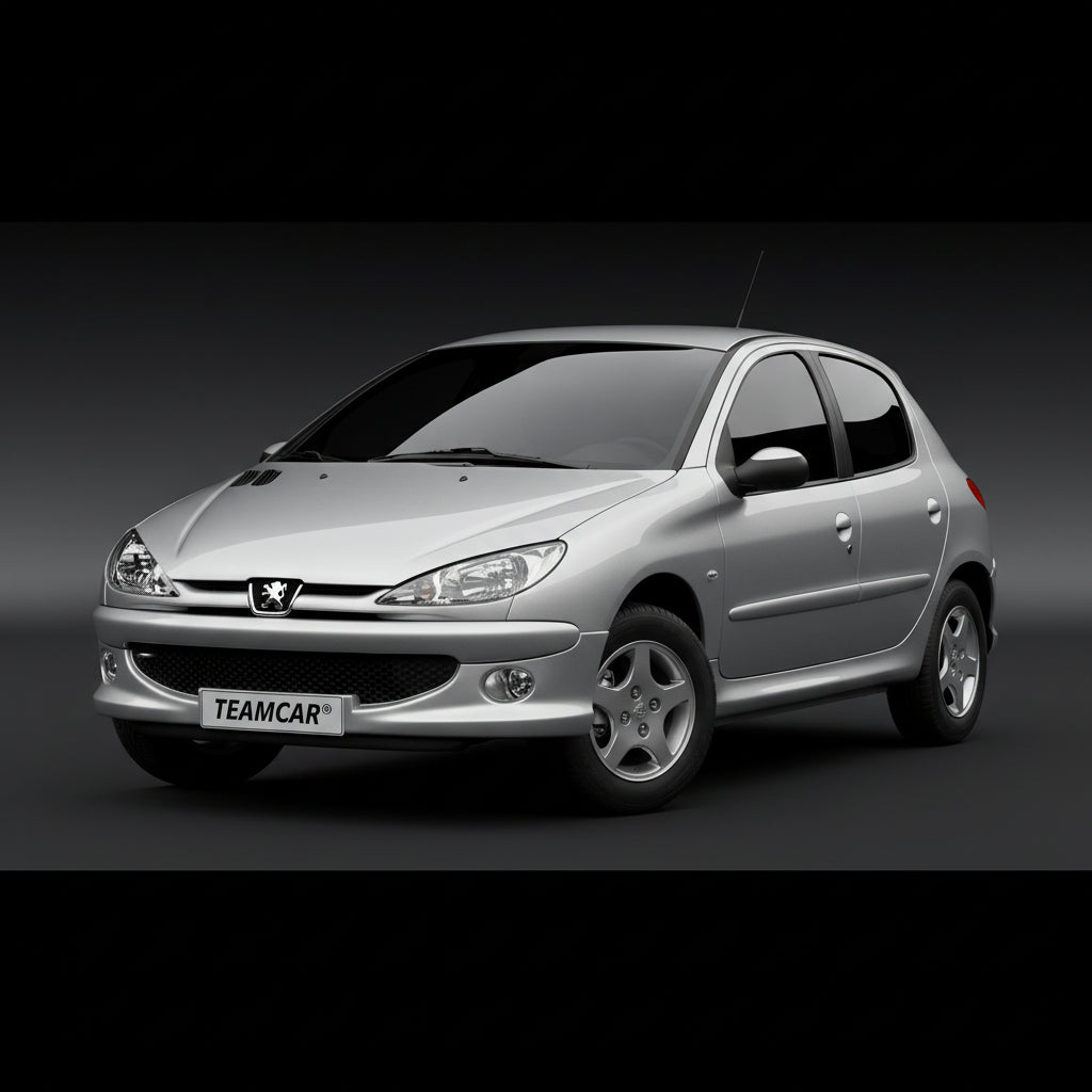 Silver car with 'TEAMCAR' branding on a dark background