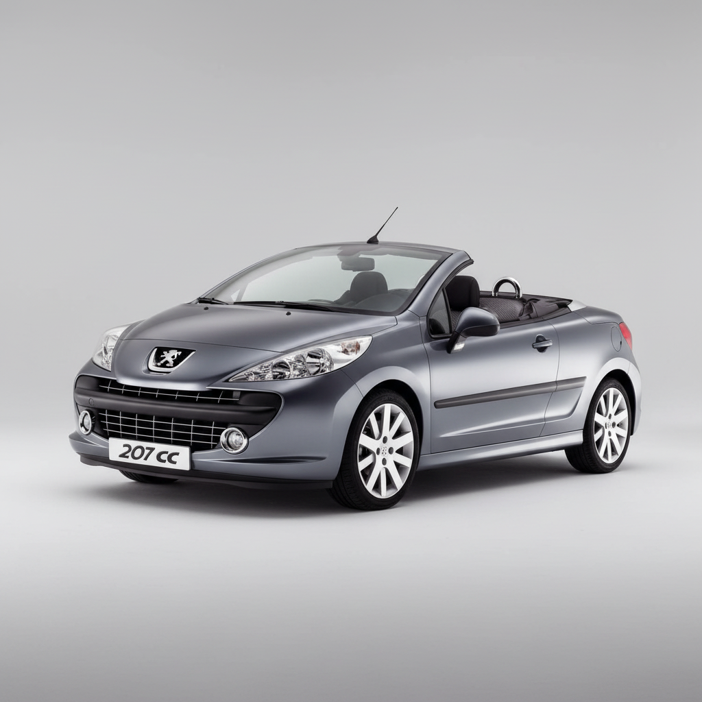 Silver convertible 207 CC  on a white background