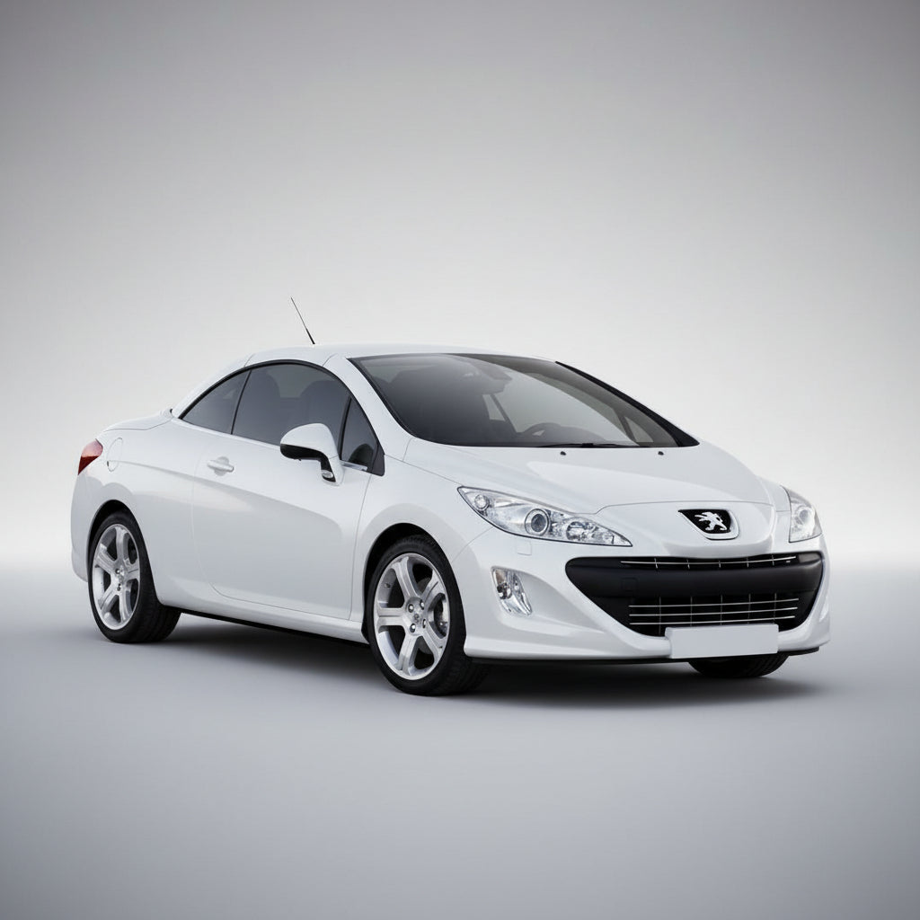 White Peugeot car on a gray background