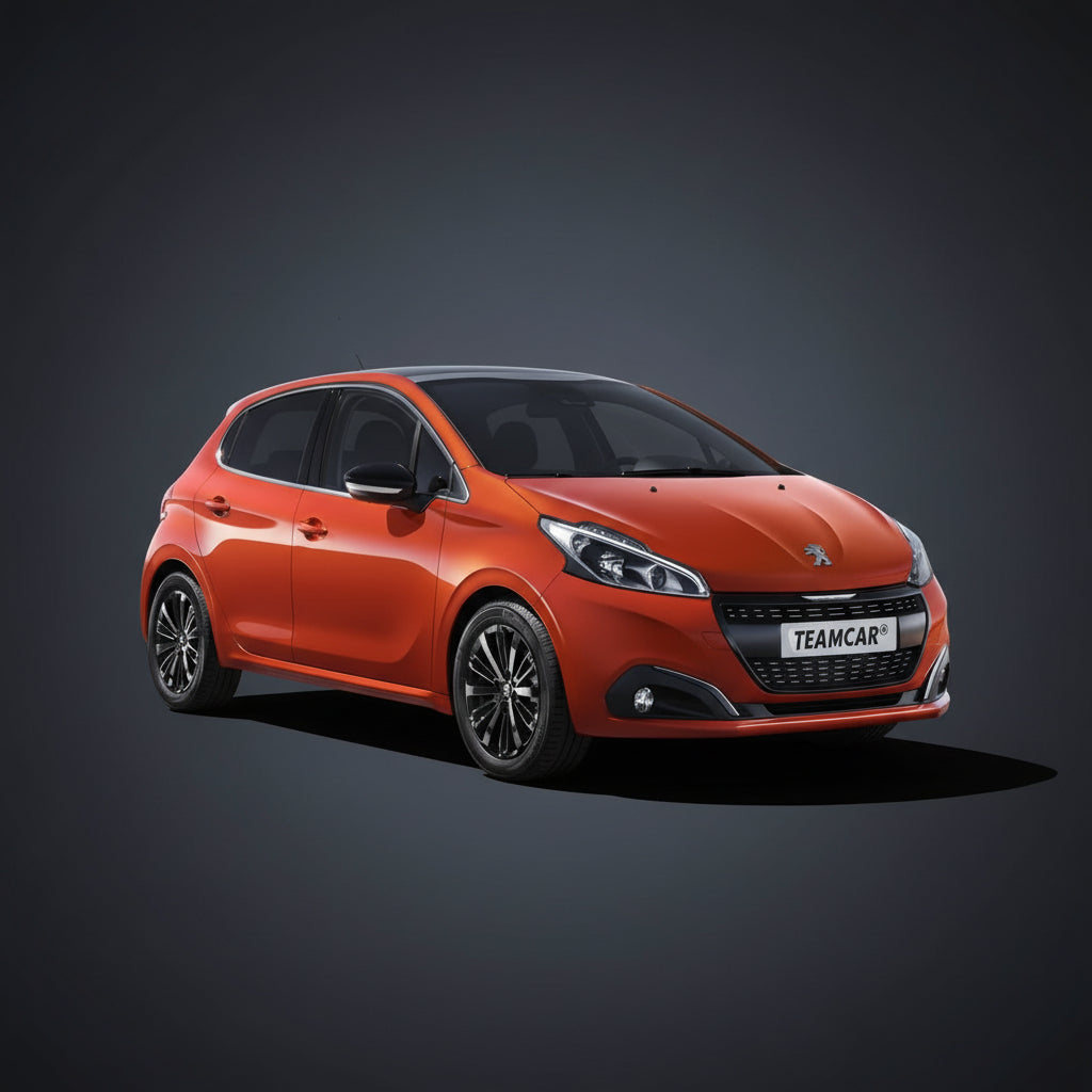 Orange car with 'TEAMCAR' branding on a dark gray background