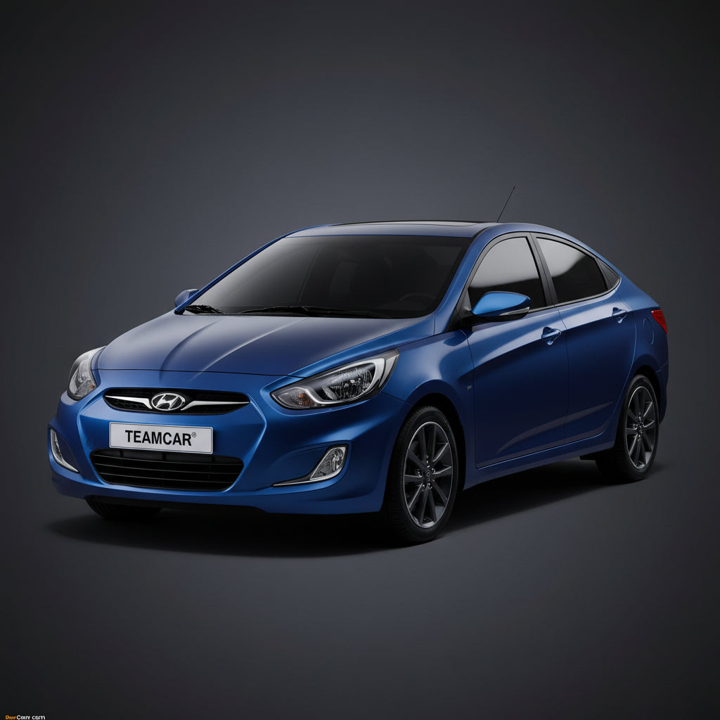 Blue Hyundai Accent car on a grey background