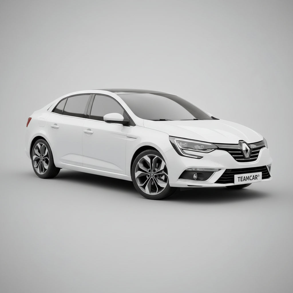 renault megane iv sedan alb pe fundal gri.