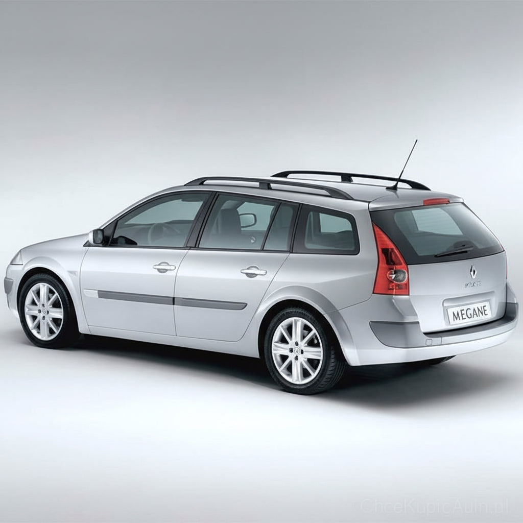 Silver Renault Megane Estate on a white background
