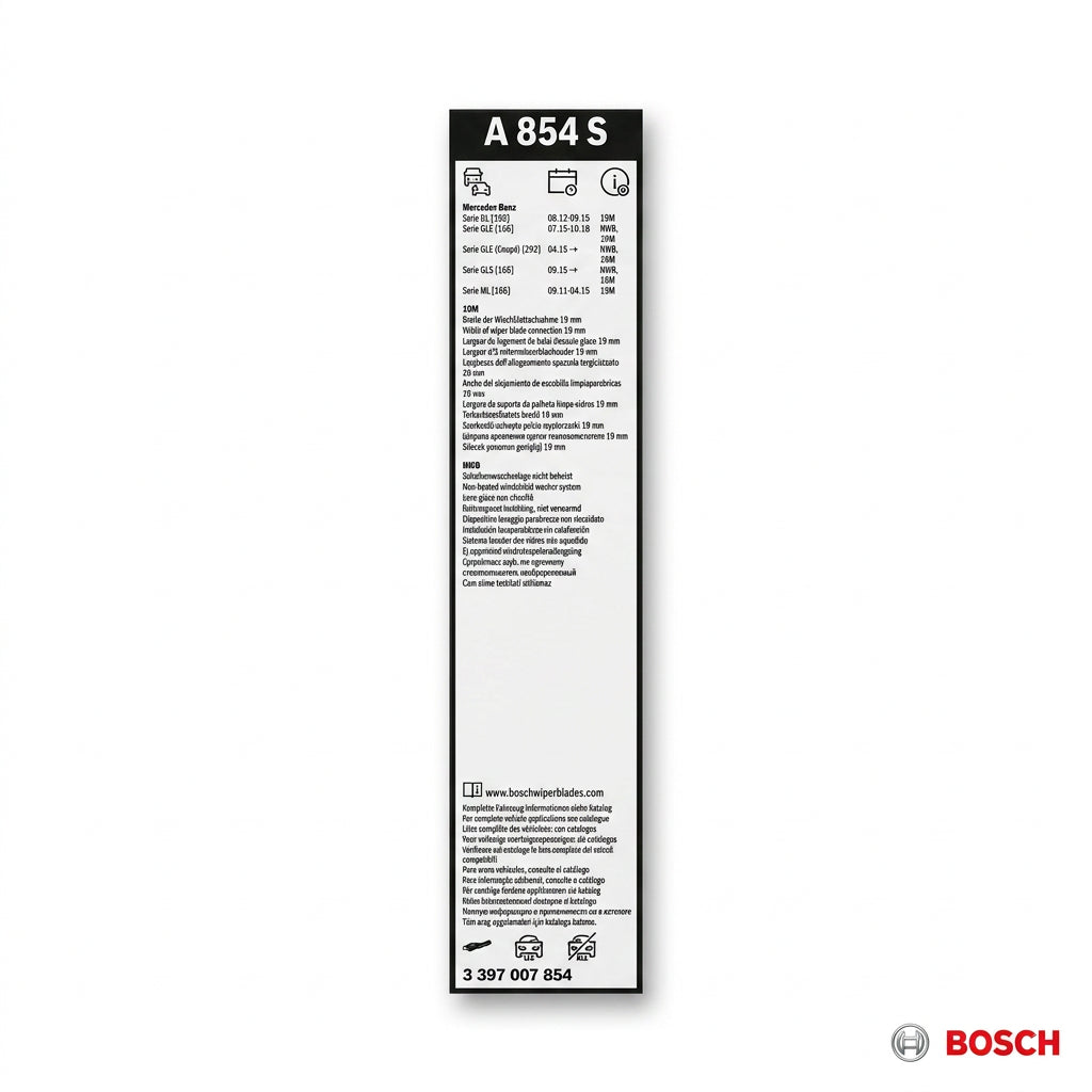 Etichetă Bosch A854S cu aplicații, note de montaj și codul 3 397 007 854