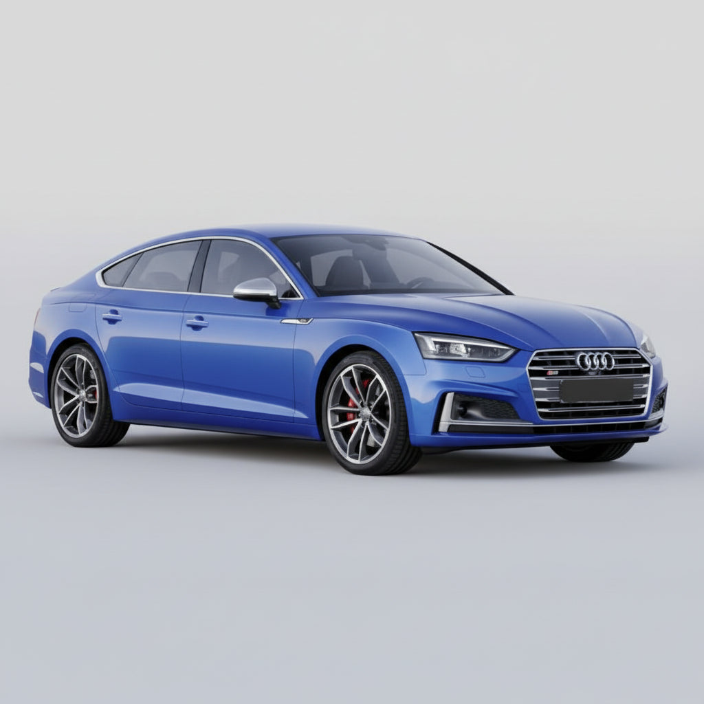 Blue Audi car on a gray background