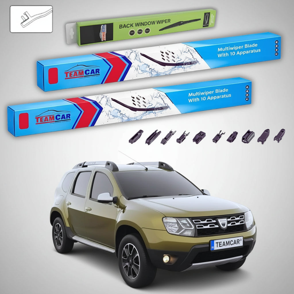 Ștergătoare Dacia Duster I SUV 2016-2018 | Set Față și Spate Flat Premium – TeamCar®
