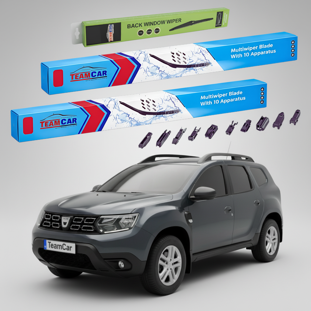 Ștergătoare TeamCar® pentru Dacia Duster I Black Touch 2016-2017 – Set Față și Spate Flat Premium