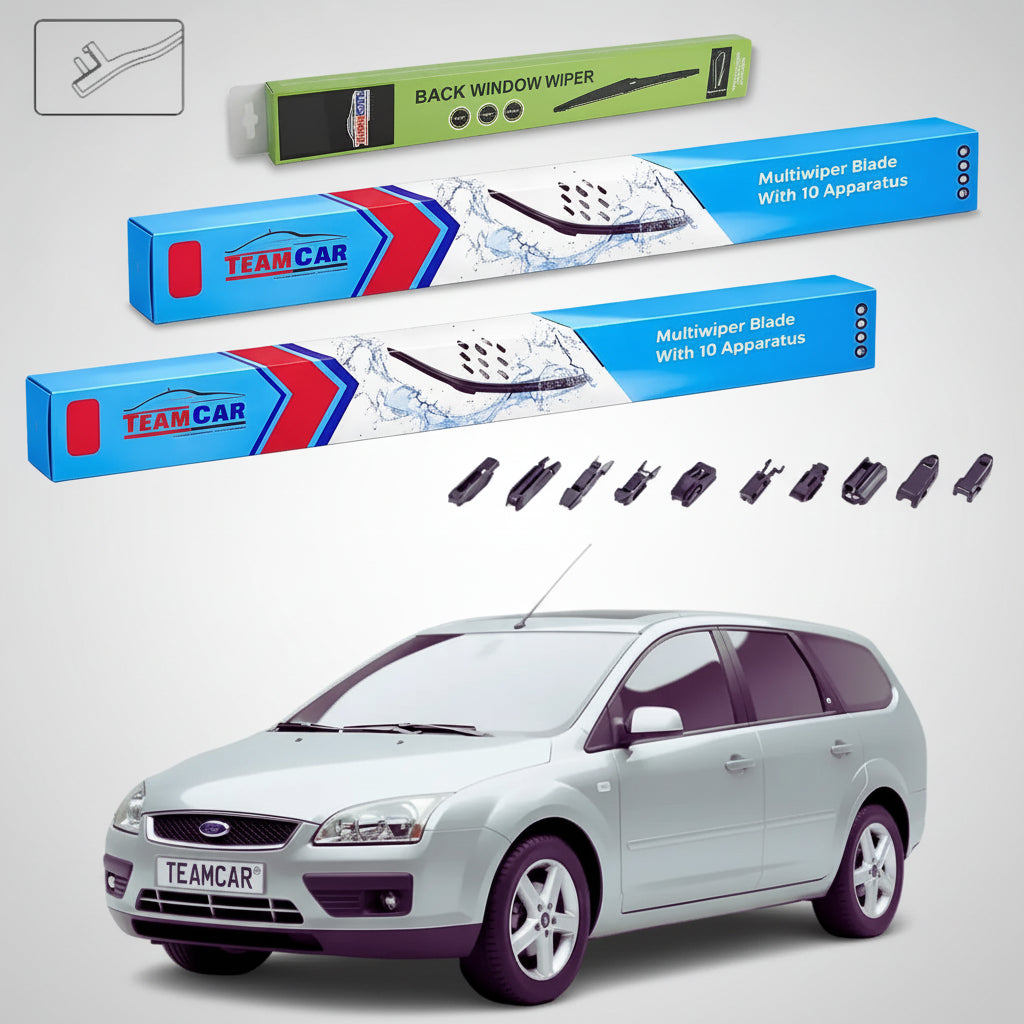 Ștergătoare Ford Focus II DA Estate 2004-2007 | Set Față și Spate Flat Premium – TeamCar®