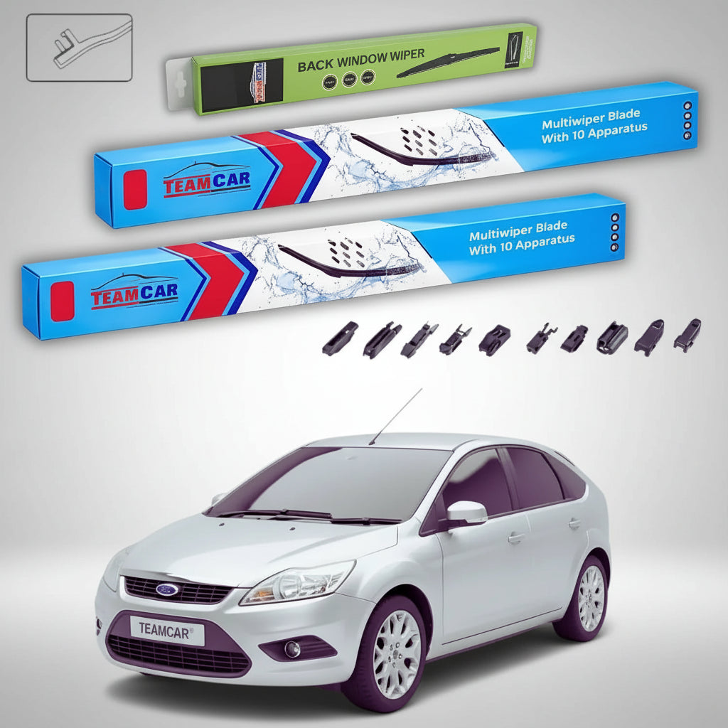 Ștergătoare Ford Focus II DA Hatchback 2006-2011 | Set Față și Spate Flat Premium – TeamCar®