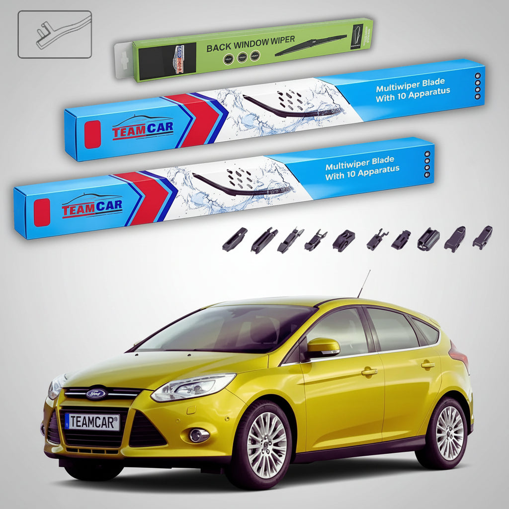 Ștergătoare Ford Focus III Hatchback 2011-2018 | Set Față și Spate Flat Premium – TeamCar®