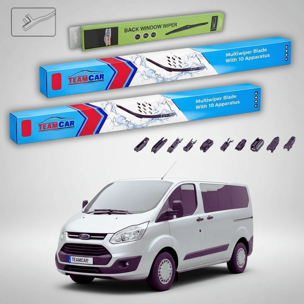 Ștergătoare Ford Tourneo Custom Gen I V362 Van 2012-prezent | Set Față și Spate Flat Premium – TeamCar®