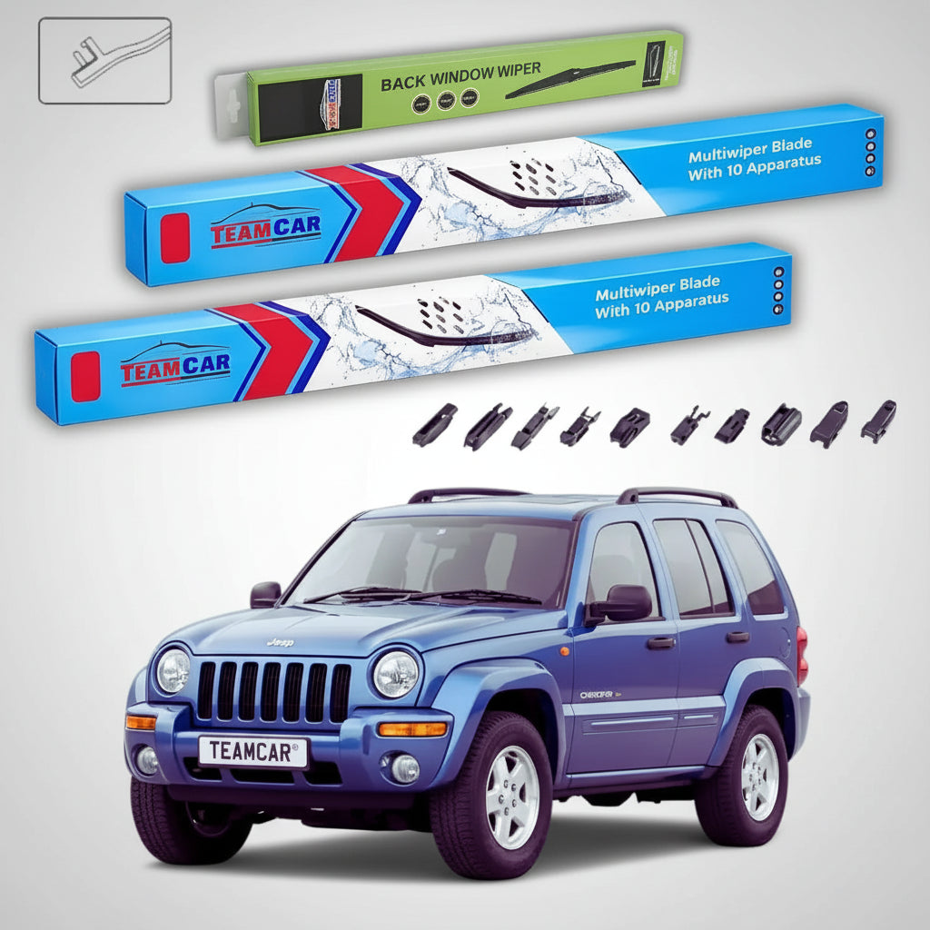 Ablaktörlők Jeep Cherokee KJ 2001-2007 | Prémium ablaktörlő szett első és hátsó, lapos kivitelben – TeamCar®
