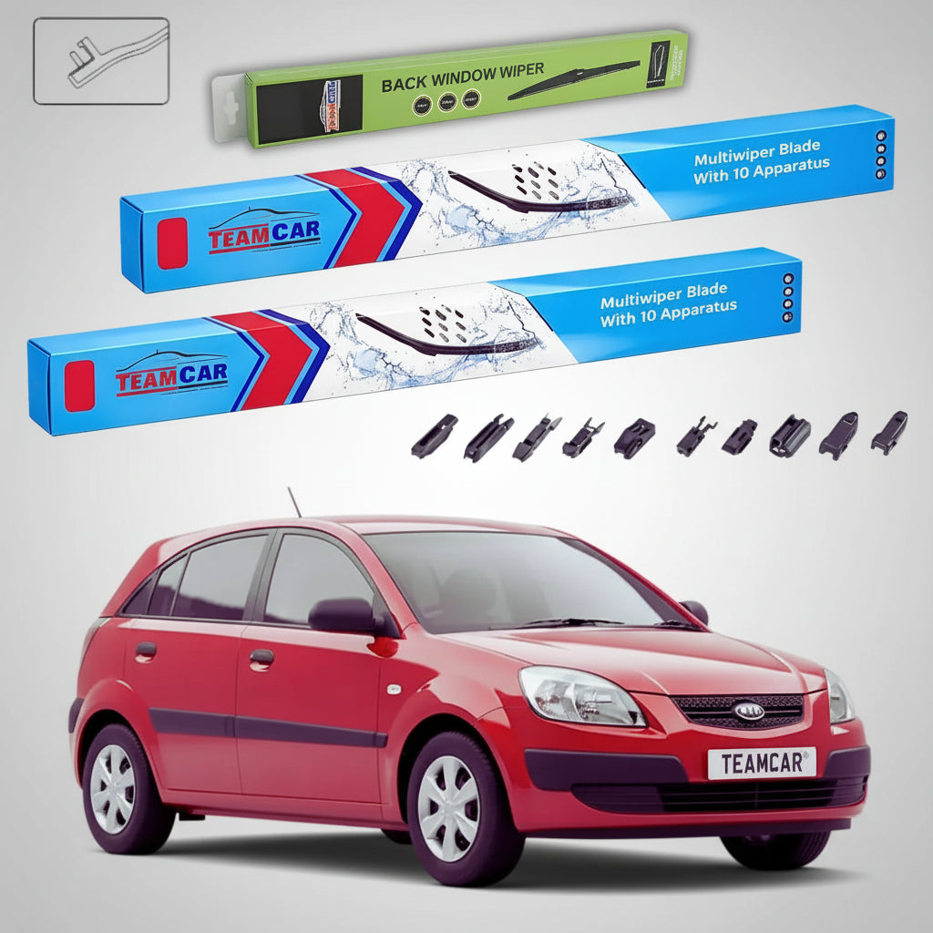 Ștergătoare Kia Rio II DE JB Hatchback 2005-2011 | Set Față și Spate Flat Premium – TeamCar®