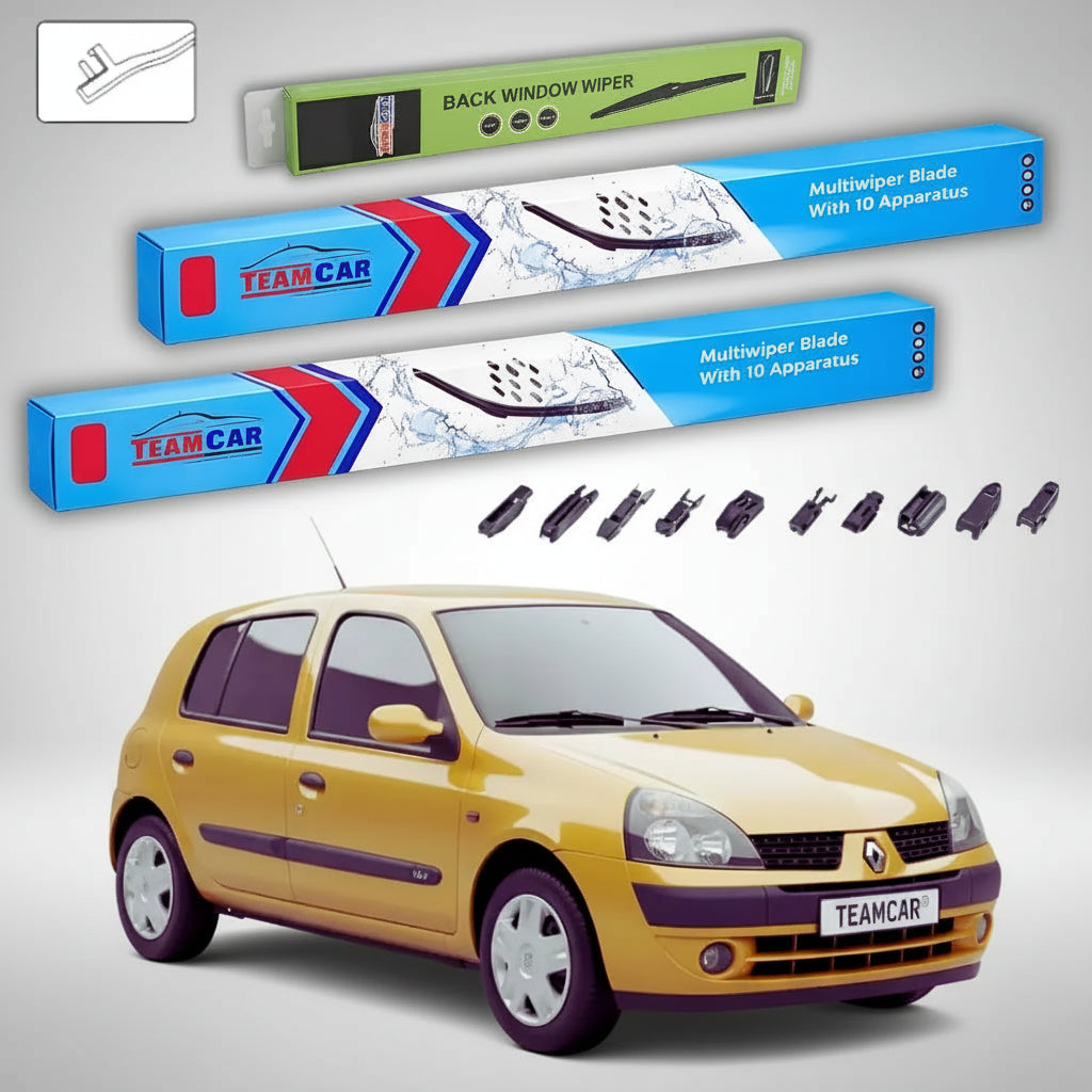 Ștergătoare Renault Clio II Hatchback 1998-2009 | Set Față și Spate Flat Premium – TeamCar®