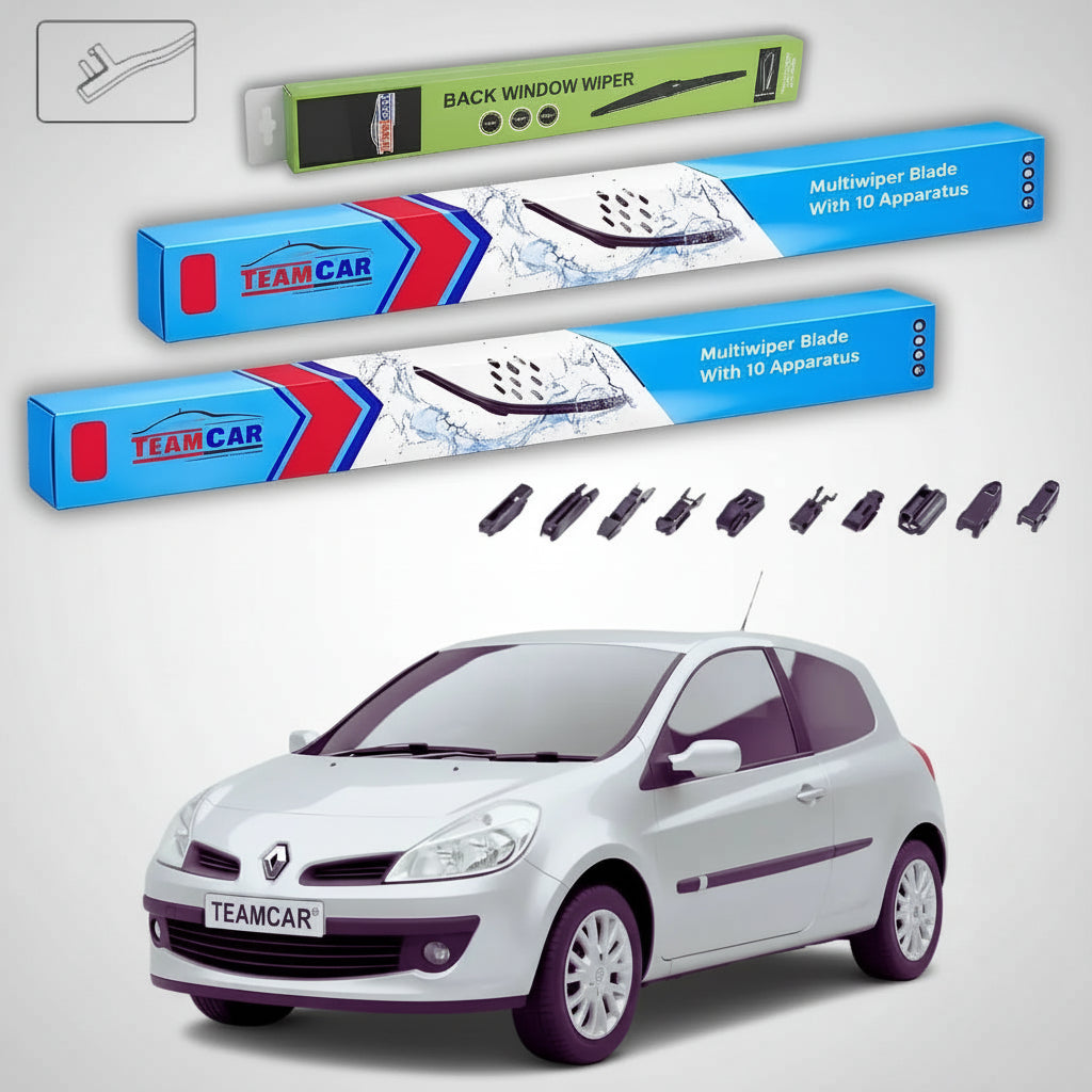 Ștergătoare Renault Clio III Faza 1 Hatchback 2005-2007 | Set Față și Spate Flat Premium – TeamCar®