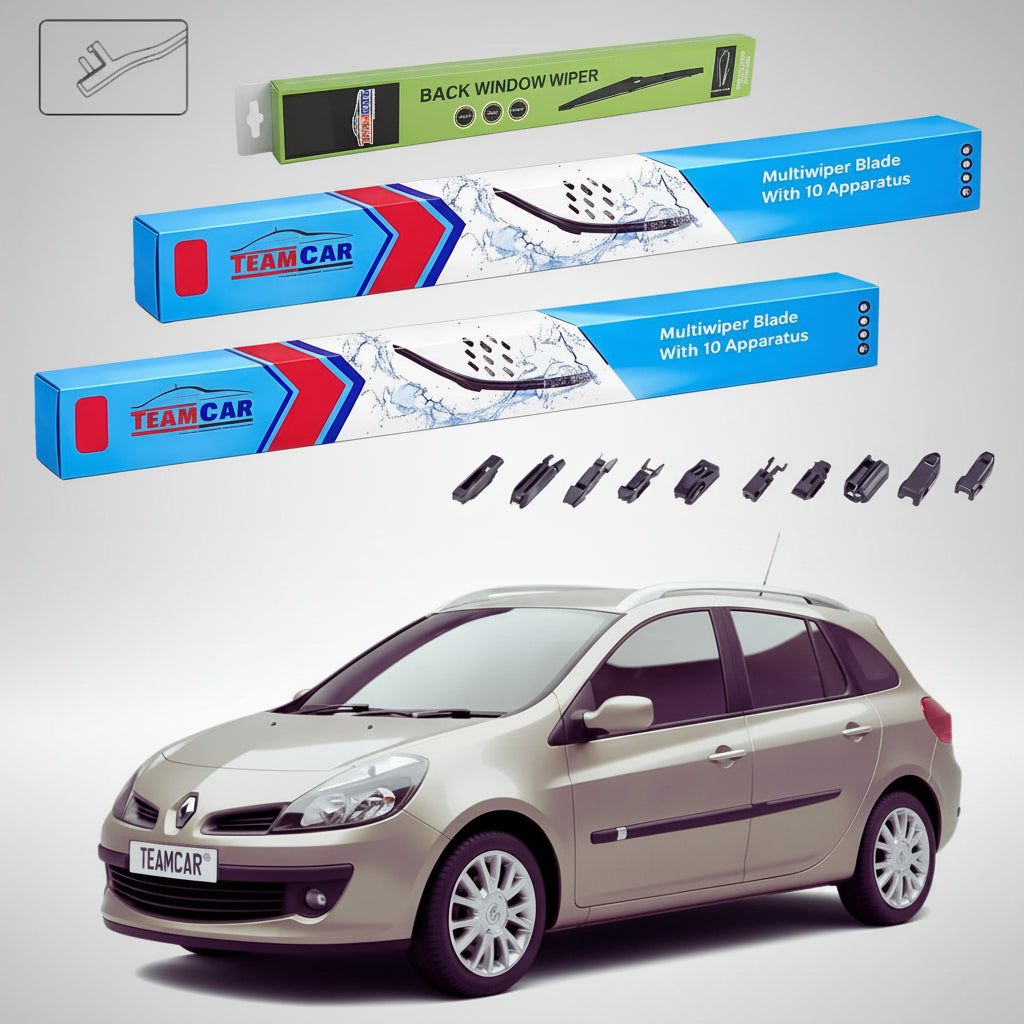 Ștergătoare Renault Clio III Grandtour Break 2007-2015 | Set Față și Spate Flat Premium – TeamCar®