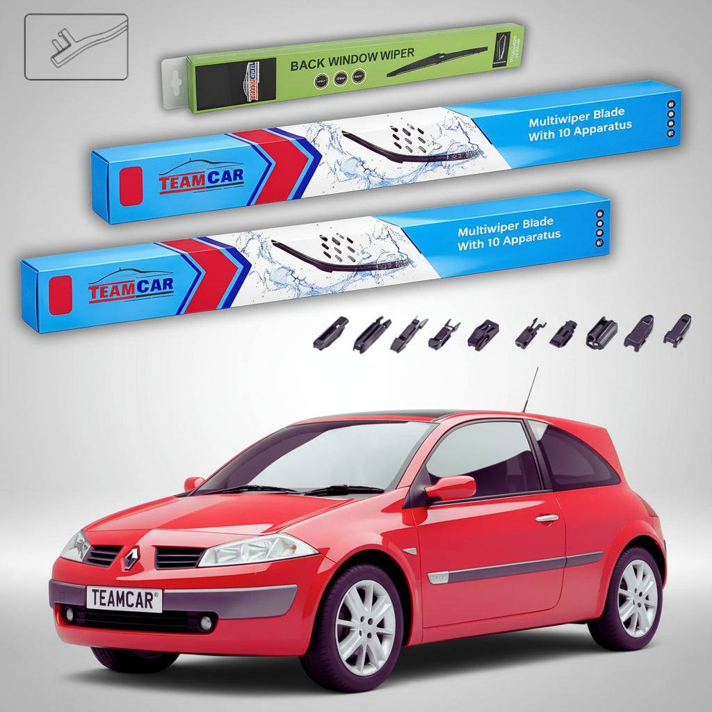 Ștergătoare Renault Megane II Hatchback 2002-2006 | Set Față și Spate Flat Premium – TeamCar®