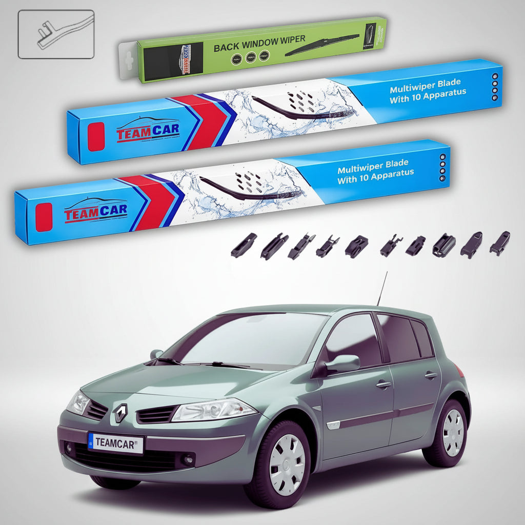 Ștergătoare Renault Megane II Hatchback 2006-2008 | Set Față și Spate Flat Premium – TeamCar®