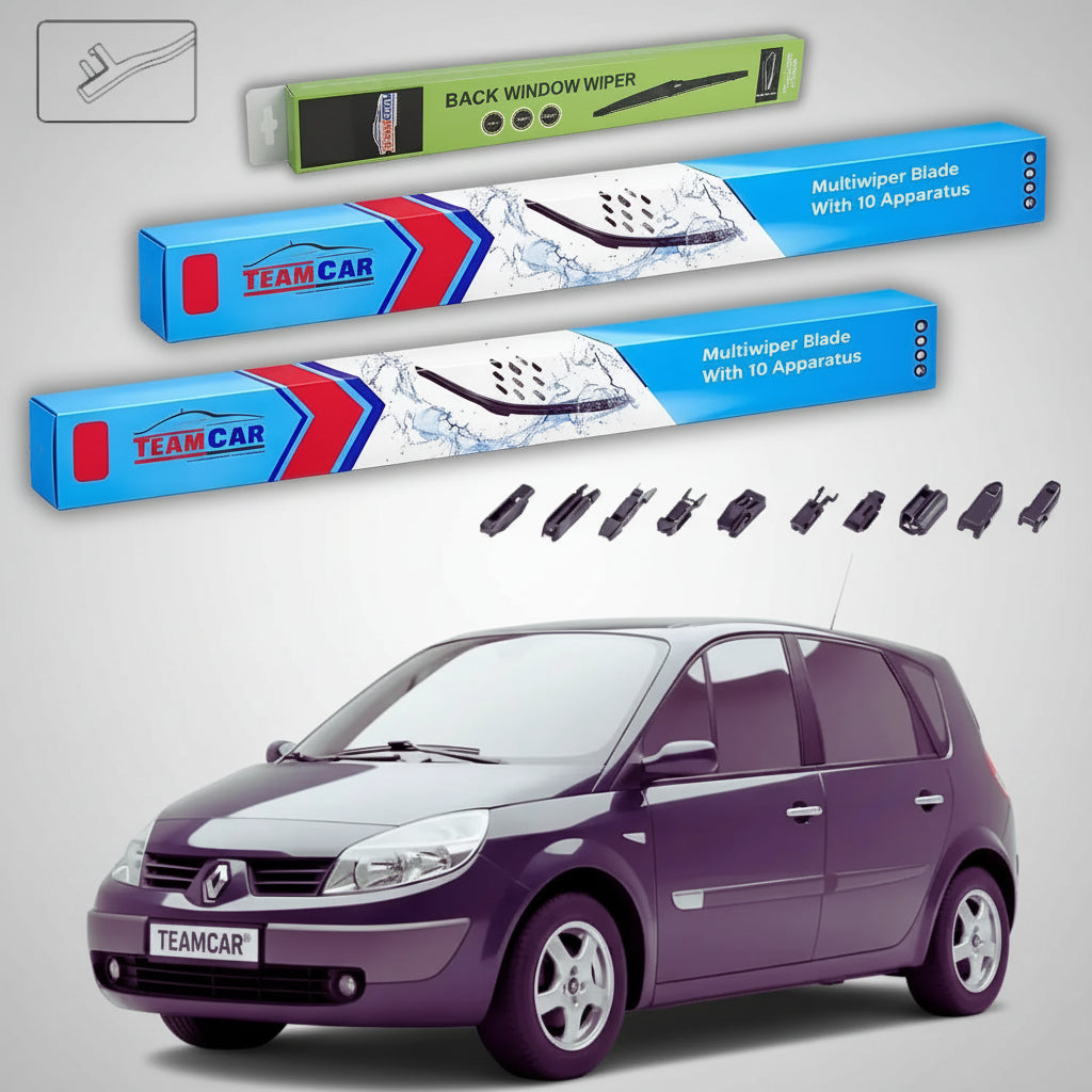 Ștergătoare Renault Scenic II Grand Scenic 2004-2009 | Set Față și Spate Flat Premium – TeamCar®