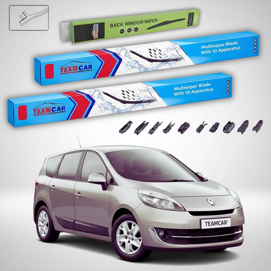 Ștergătoare Renault Scenic III Grand Scenic 2009-2016 | Set Față și Spate Flat Premium – TeamCar®