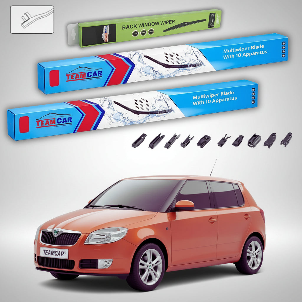 Ablaktörlők Skoda Fabia II 5J2 2013-2014 | Első+Hátsó ablaktörlő szett, sík kivitel, univerzális – TeamCar®