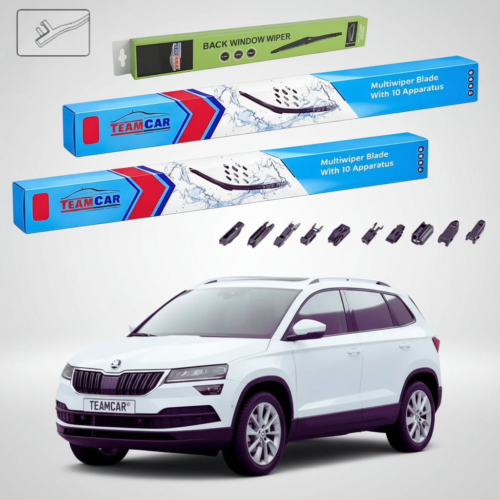 Skoda Karoq NU7 ablaktörlők 2017-től napjainkig | Első+hátsó ablaktörlő szett, sík kivitel, univerzális – TeamCar®