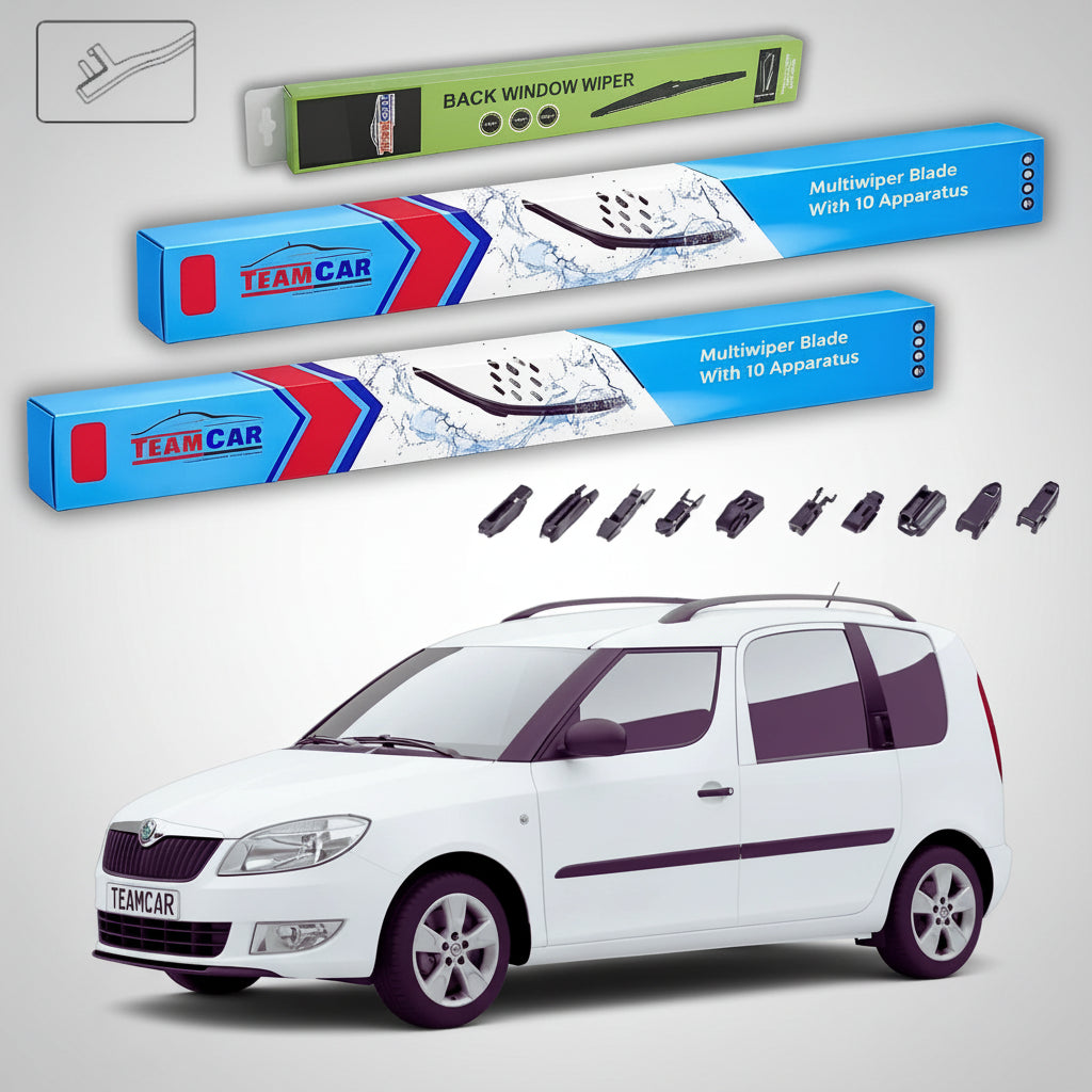 Ștergătoare Skoda Roomster Praktik 5J7 2013-2015 | Set Față și Spate Flat – TeamCar®