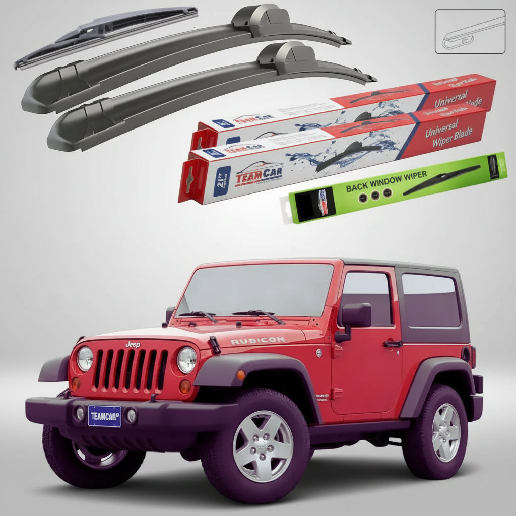Ștergătoare Jeep Wrangler JK 2007-2018 | Set Față și Spate Flat – TeamCar®