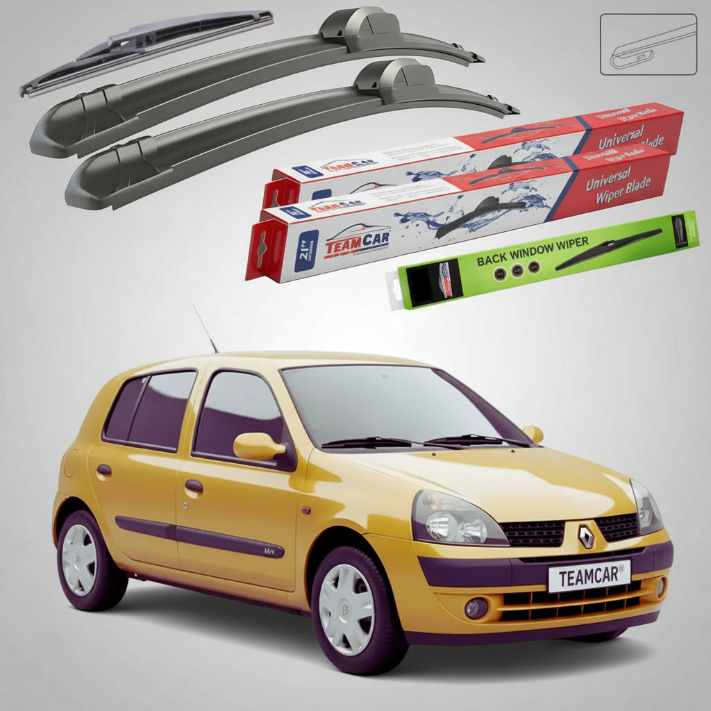 Ștergătoare Renault Clio II Hatchback 1998-2009 | Set Față și Spate Flat – TeamCar®