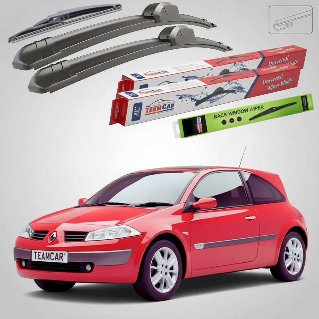 Ștergătoare Renault Megane II Hatchback 2002-2006 | Set Față și Spate Flat – TeamCar®