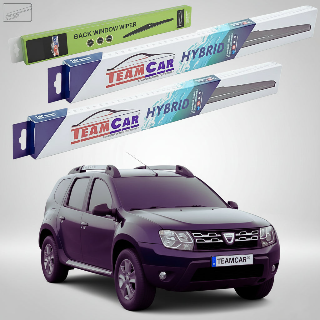 Ștergătoare Dacia Duster I Facelift SUV 2014-2016 | Set Față și Spate Hibrid – TeamCar®