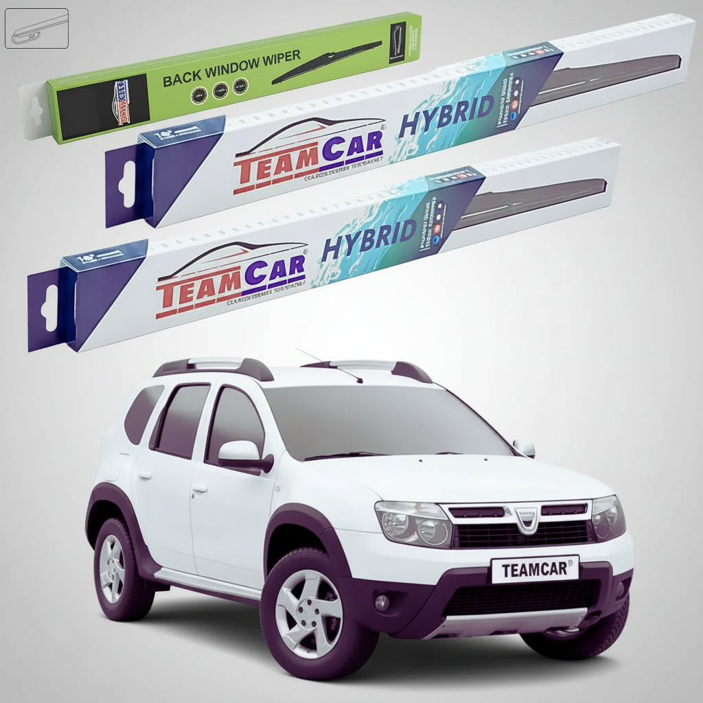 Ștergătoare Dacia Duster I SUV 2011-2014 | Set Față și Spate Hibrid – TeamCar®