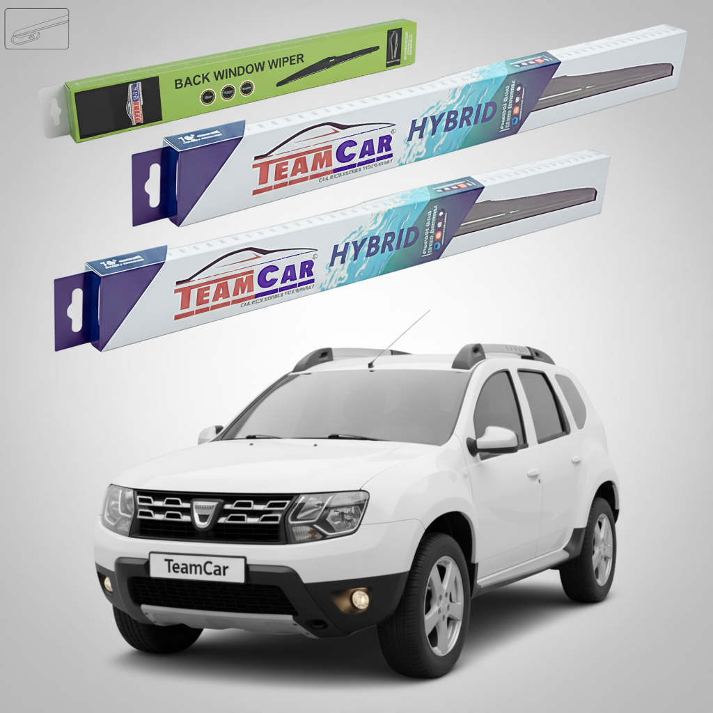 Ștergătoare TeamCar® pentru Dacia Duster I Faza 2 2013-2016 – Set Față și Spate Hibrid