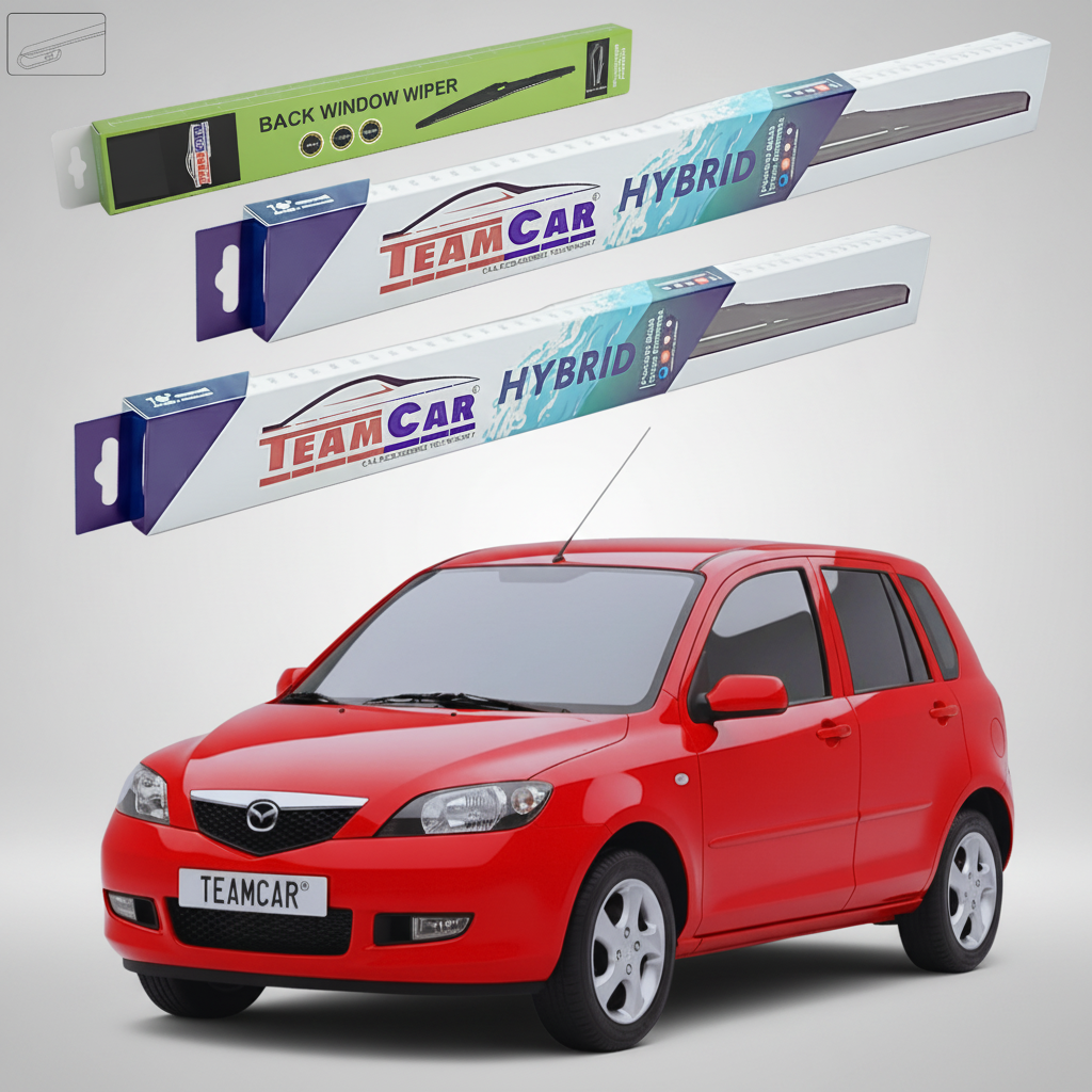 Ștergătoare Mazda 2 DY 2003-2005 | Set Față și Spate Hibrid – TeamCar®