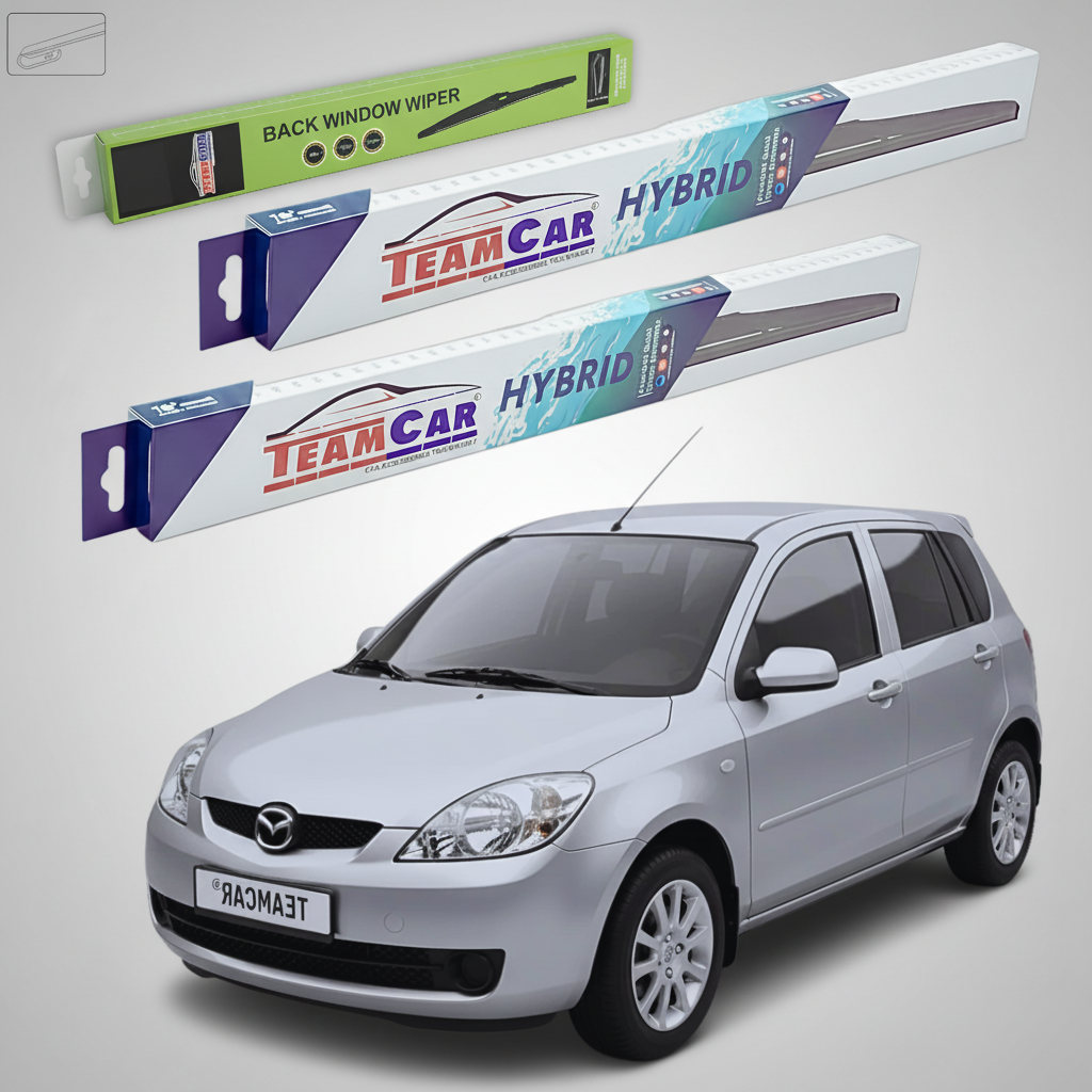 Ștergătoare Mazda 2 DY Facelift 2005-2007 | Set Față și Spate Hibrid – TeamCar®