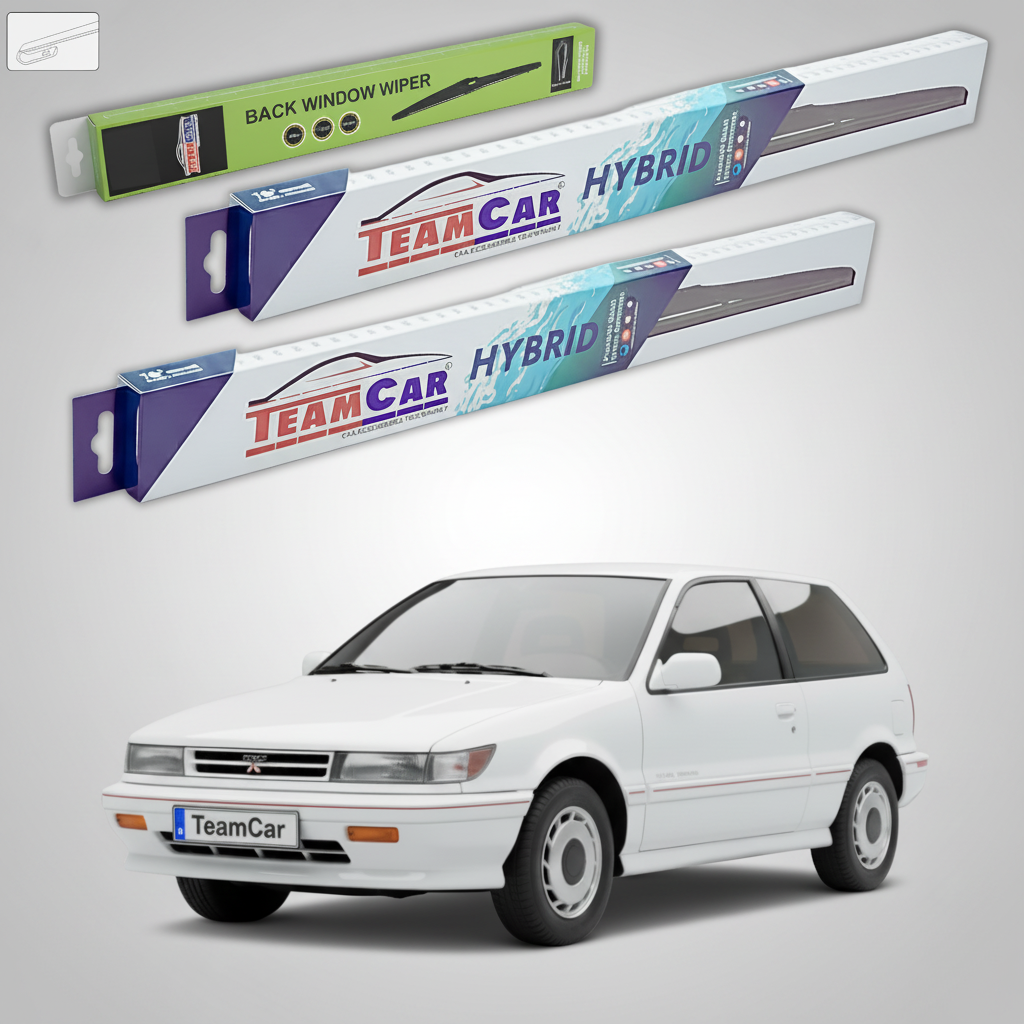 Ștergătoare TeamCar® pentru Mitsubishi Colt III/IV (C5_A, CA_A) 1988–1996 – Set Față și Spate Hibrid