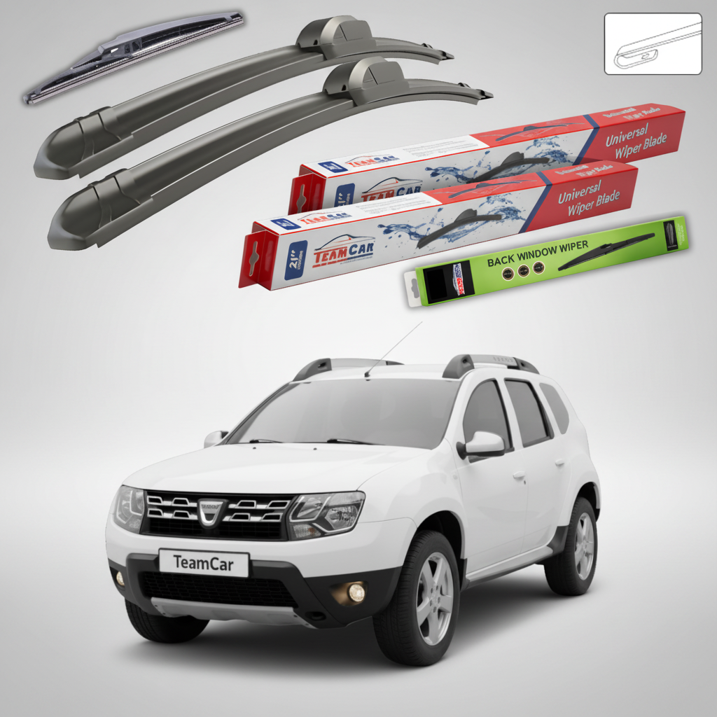 Ștergătoare TeamCar® pentru Dacia Duster I Faza 2 2013-2016 – Set Față și Spate Flat