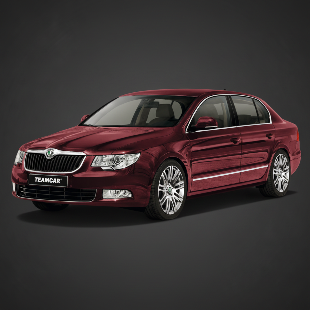 Red Skoda car on a white background