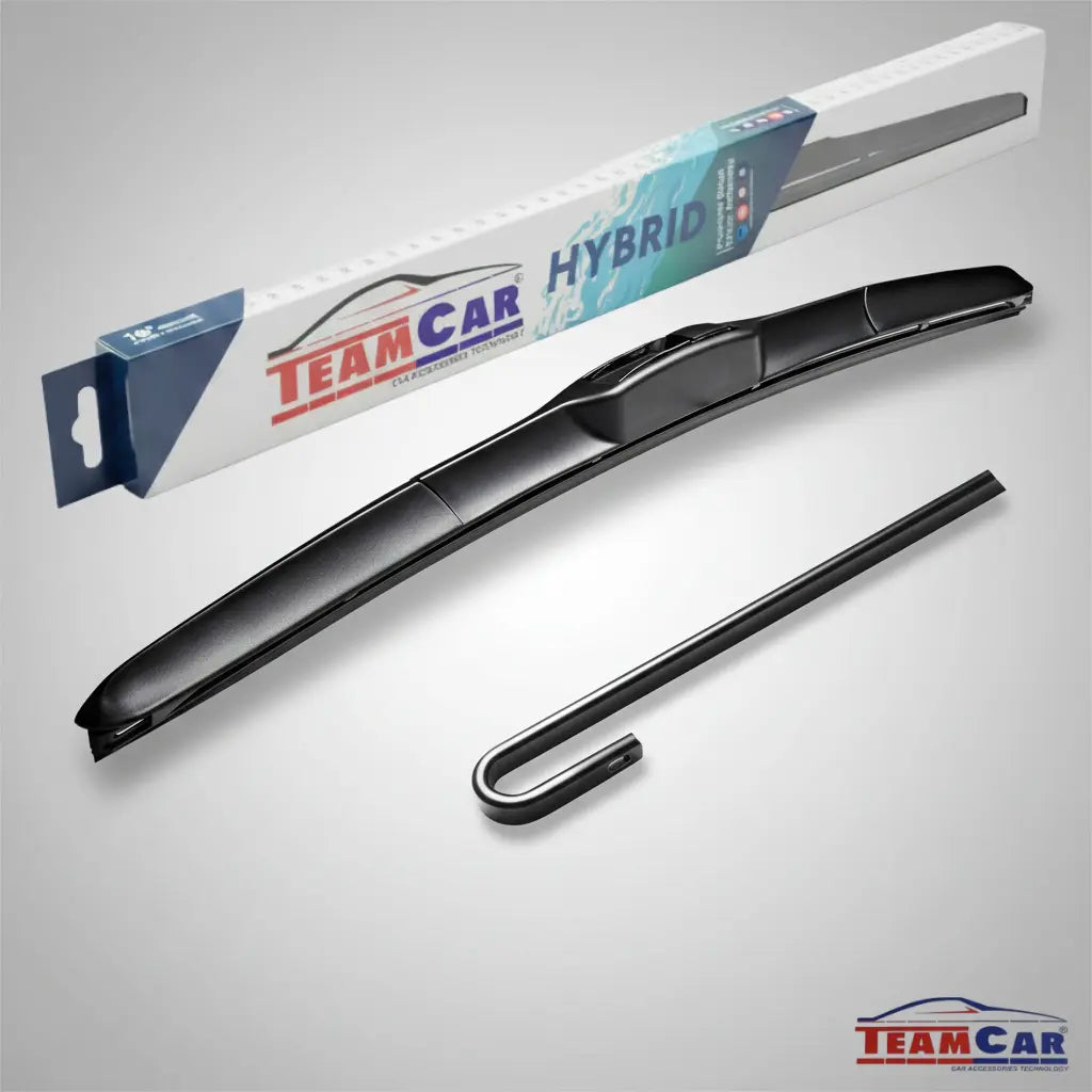 Ștergător hibrid teamcar de 16 inch cu o cutie ambalaj și un braț hook vizibil pe fundal gri