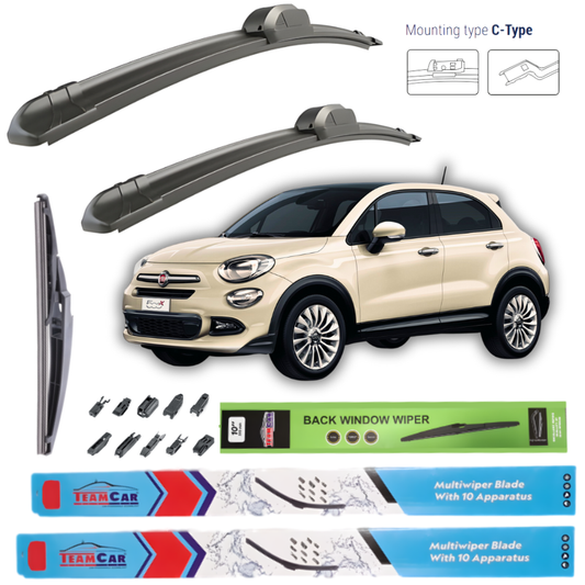 Car wiper blades with a beige car and packaging on a white background