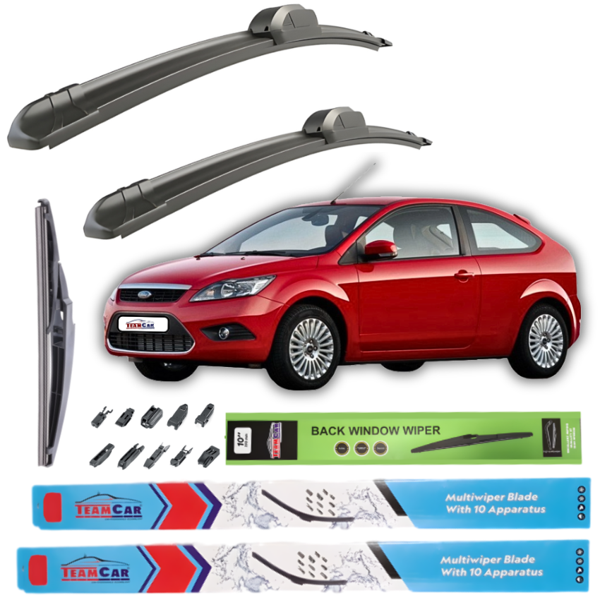 Car wiper blades with a red car and packaging on a white background