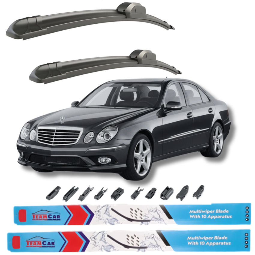 Mercedes-Benz E-Class W211 (2002–2009) with wiper blades and wiper arm set on a white background