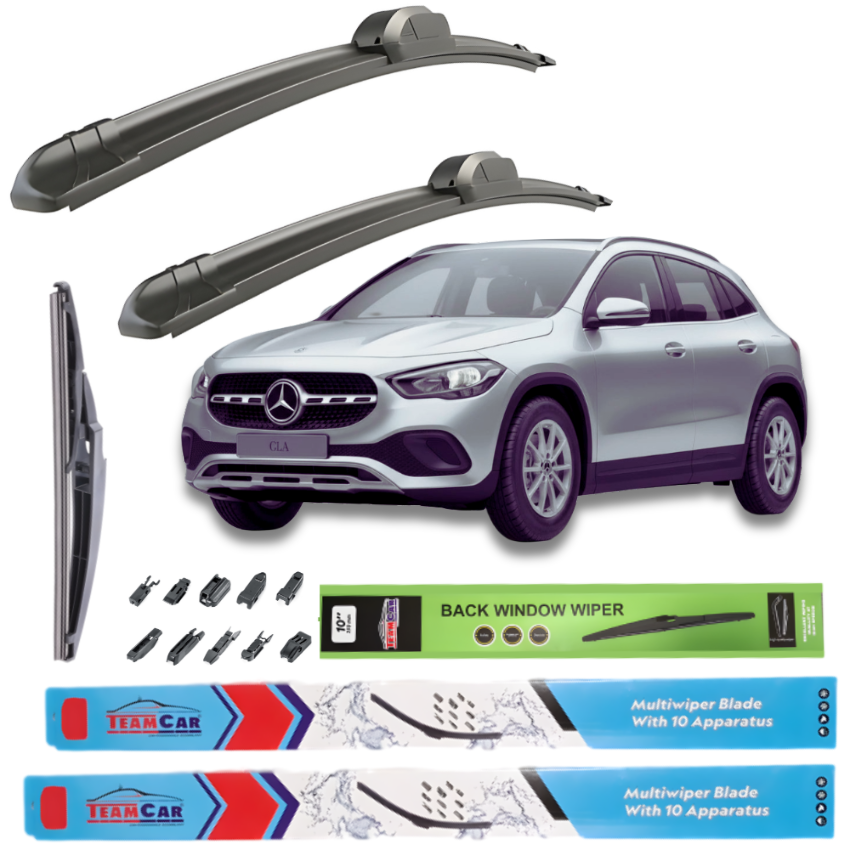 Car wiper blades with a Mercedes-Benz car on a white background