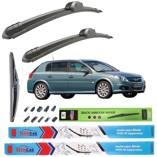 Car wiper blades with Opel Signum (2003–2008) and packaging on a white background