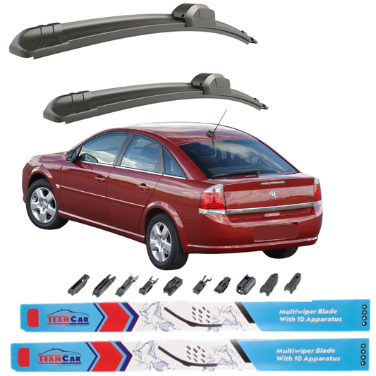 Opel Vectra C Hatchback (2002–2008) with two wiper blades displayed above and below, with Team Car branding.